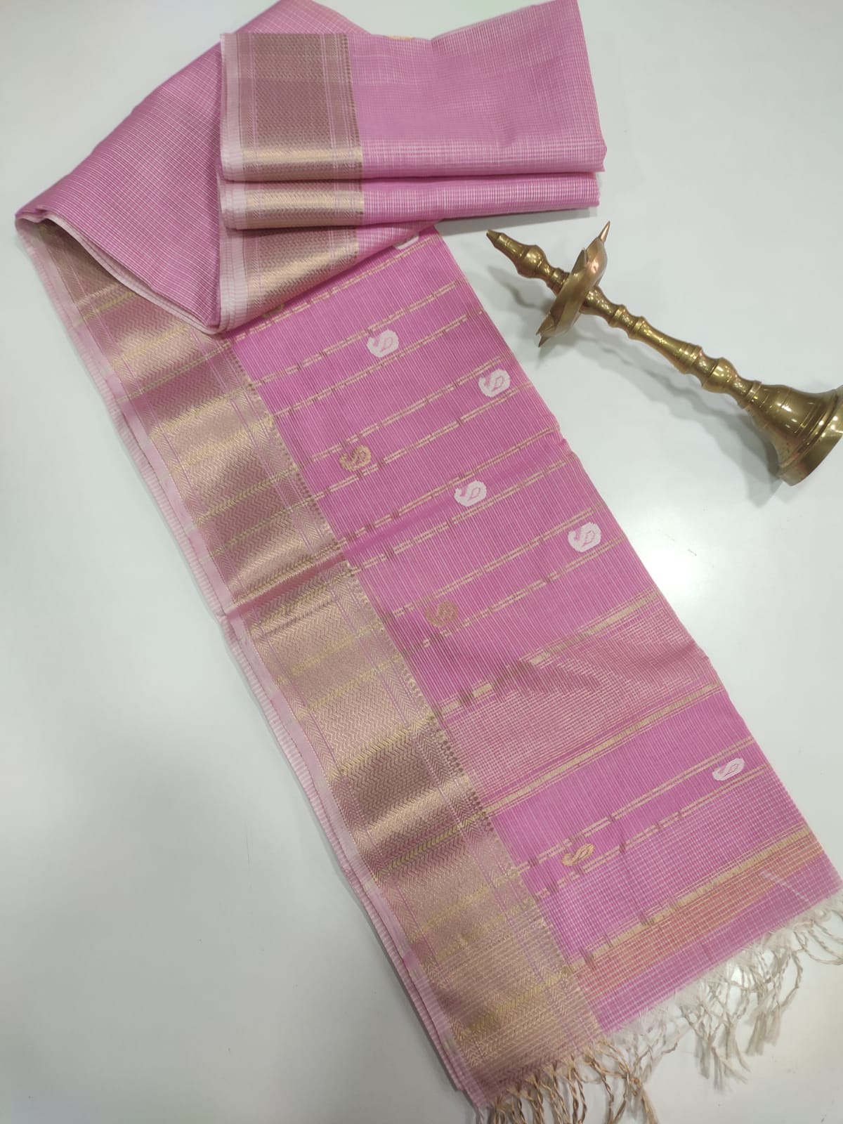 Maheshwari Silk Wave Saree Rose Pink